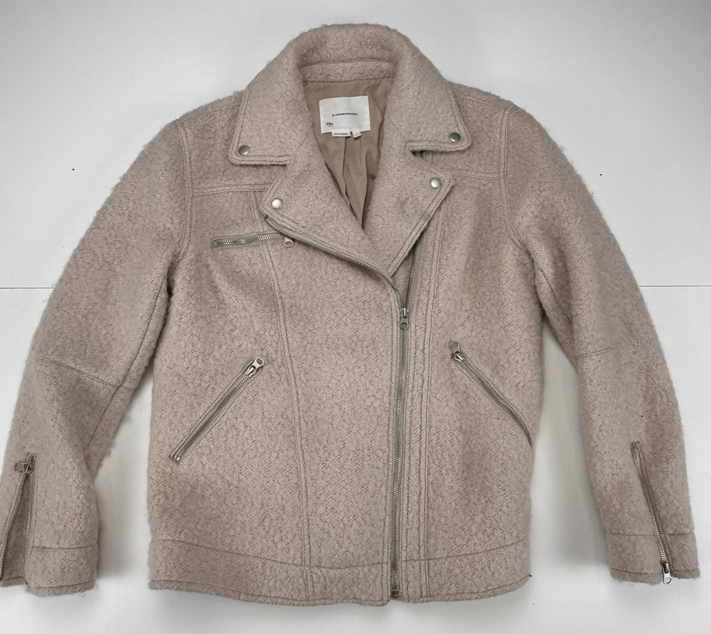 By Anthropologie Womens S Beige Wool Blend Boucle Moto Jacket Biker Zip